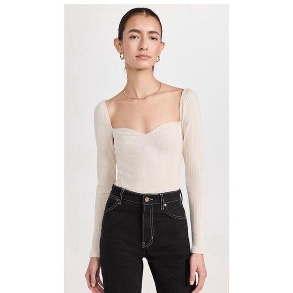 Reformation NWT October Knit Ribbed Long Sleeve Top in Bone Cream M - Picture 2 of 7